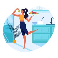 Vector girl with healthy food flat illustration