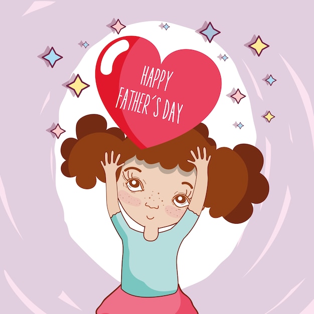 Vector girl with heart with message of father day