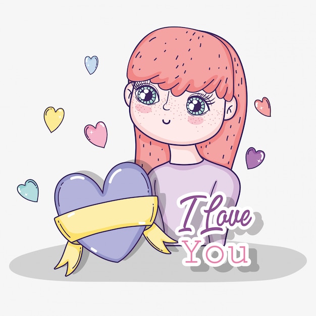 Vector girl with hearts decoration and love message