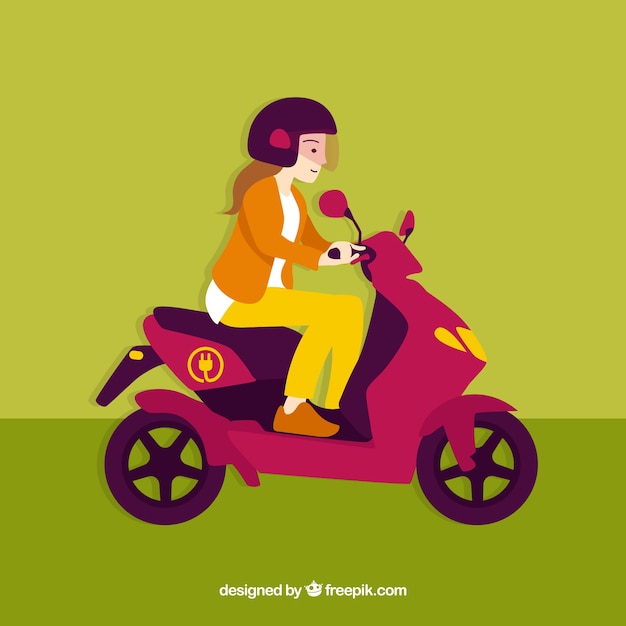 Girl with helmet riding electric scooter