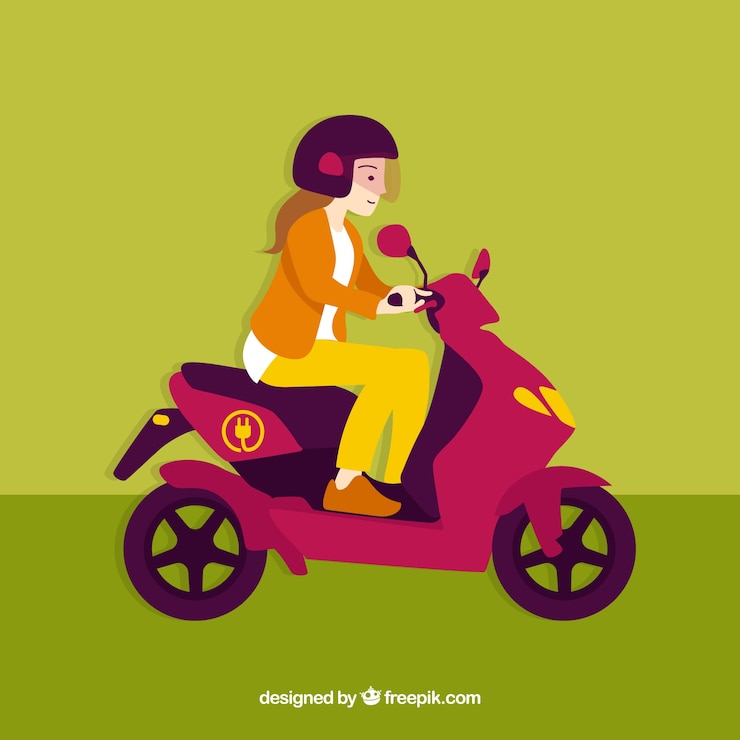 वेक्टर girl with helmet riding electric scooter