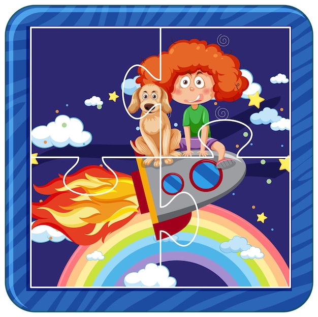 Girl with her dog in space photo jigsaw puzzle game