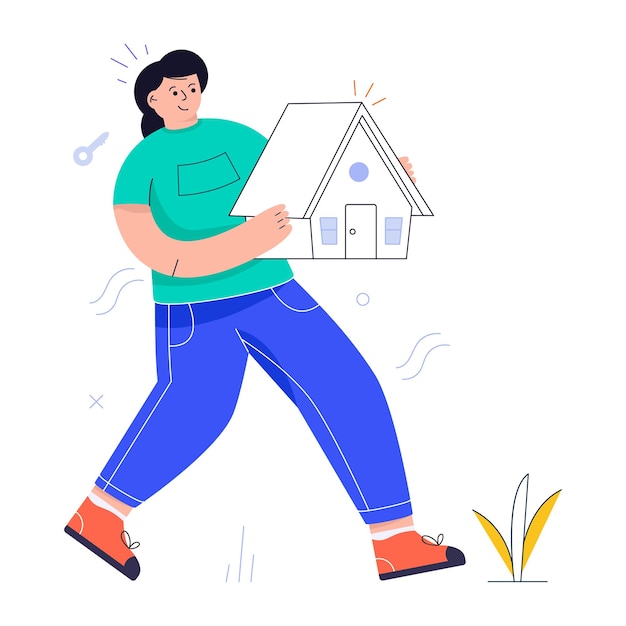 Girl with home, flat illustration of real estate