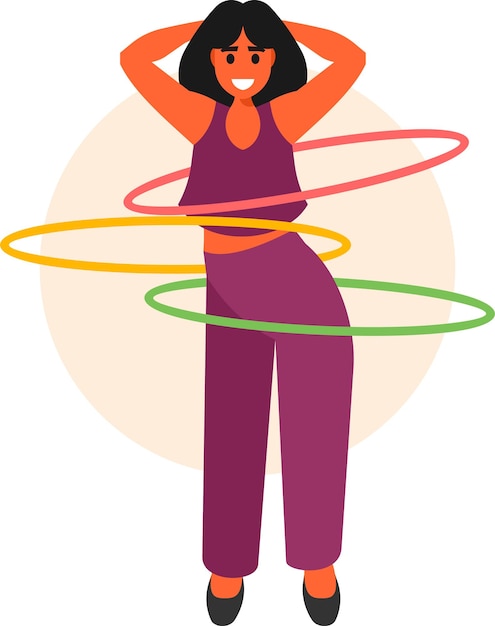 Girl With Hula Hoop Rings Isolated On Transparent Background