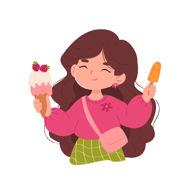 girl with ice cream Cute girl eating ice cream cartoon vector illustration