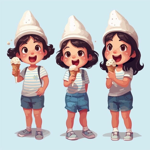 Ragazza con il gelato in un'illustrazione vettoriale piana