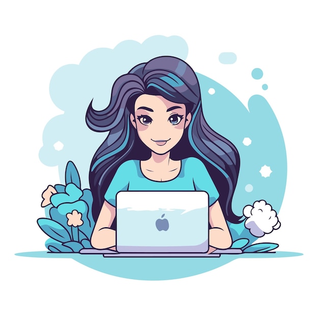 Vector girl with laptop vector illustration in cartoon style girl with laptop