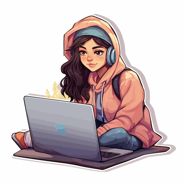 Vector girl with laptop vector