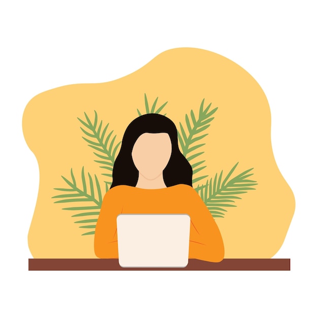 Vector girl with a laptop