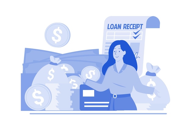 Vector girl with loan money illustration concept on a white background