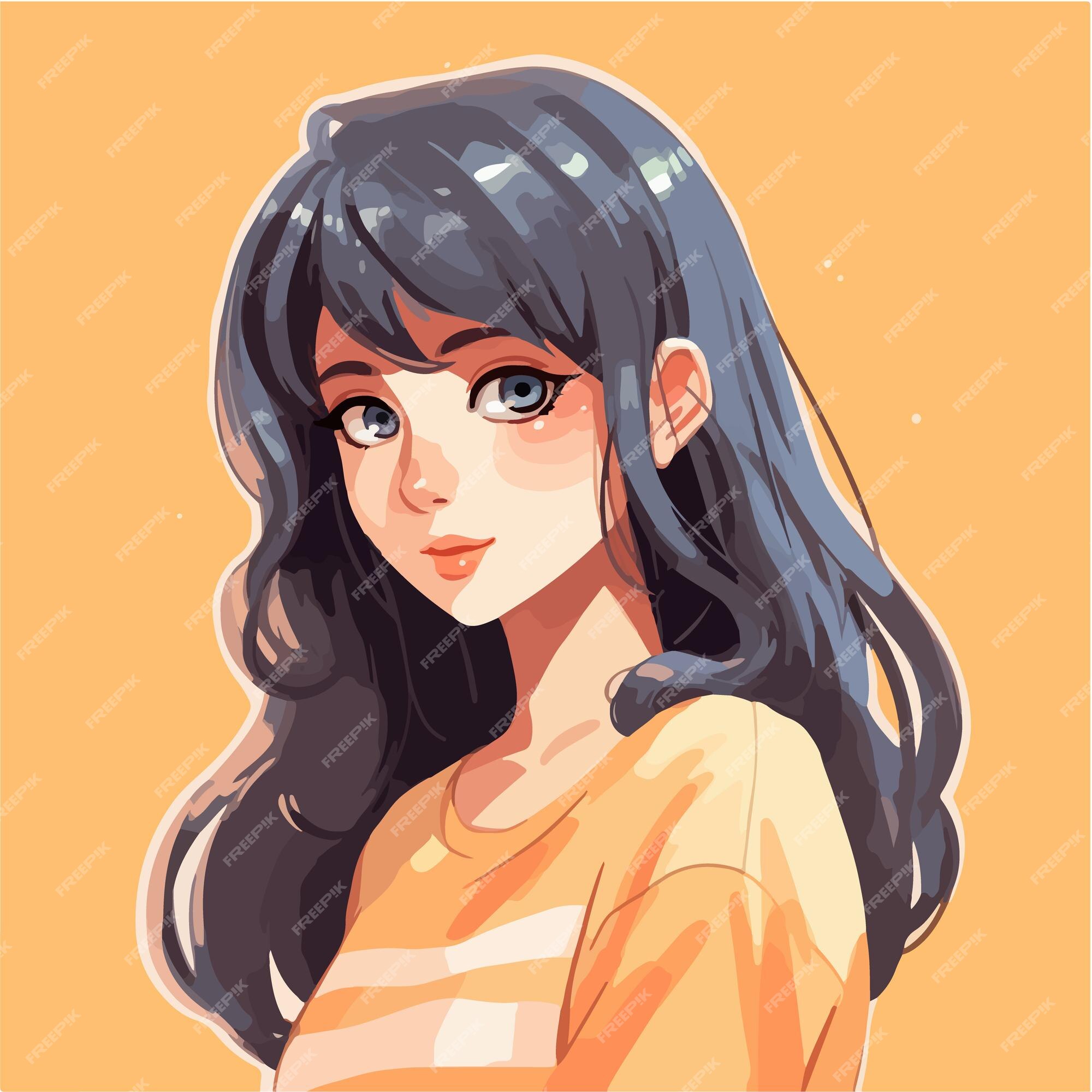 Premium Vector  Girl in profile, with long black hair. vector anime girl.  vector illustration.