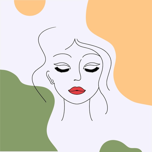 girl with long eyelashes woman with  eyes closed interior outline poster for beauty studio contemporary portrait paintings