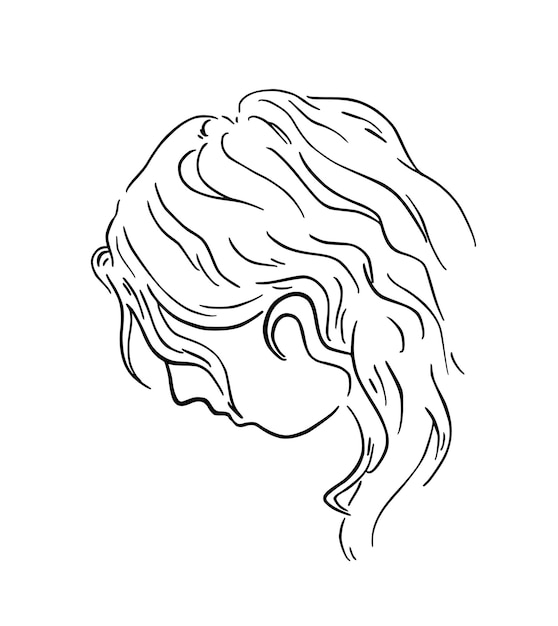 Girl with long hair profile doodle linear cartoon coloring book