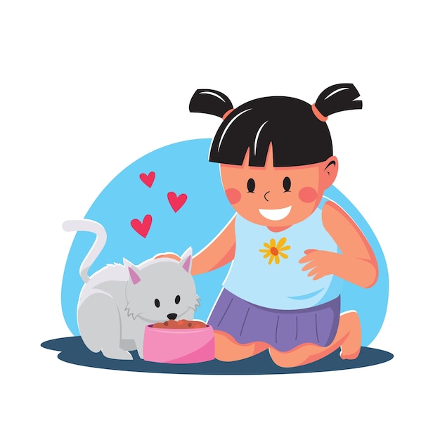 Vector girl with lovely cat