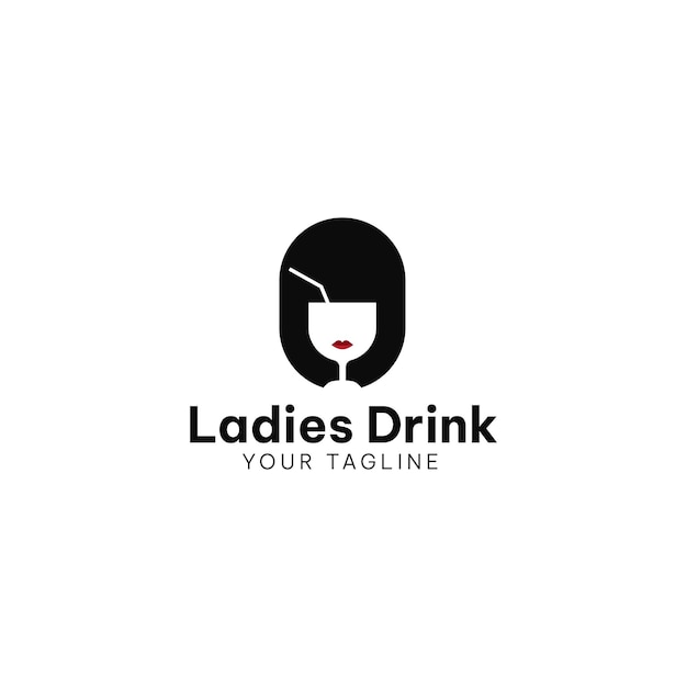 girl with negative space drink glass logo icon simple and minimal