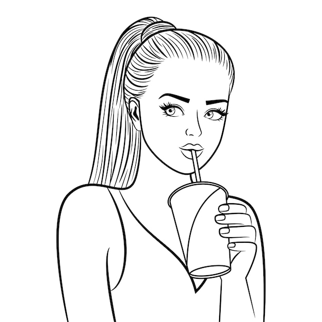 Girl with paper cup coloring page