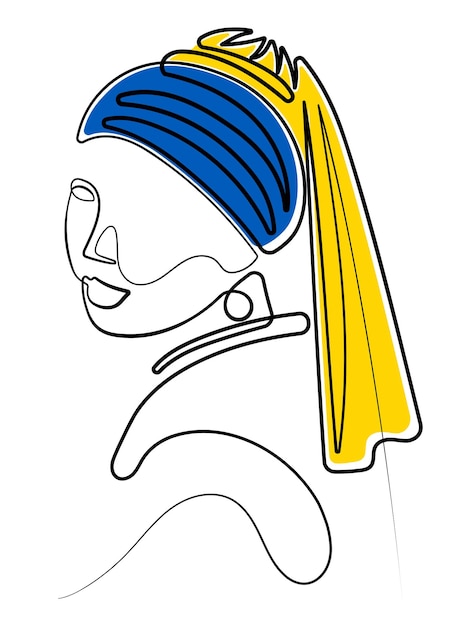 Girl with a Pearl Earring in Minimal One Line Art Drawing