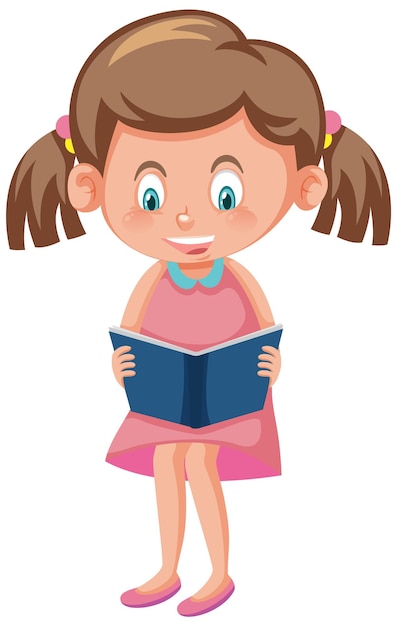 A girl with pigtails reading a book