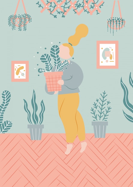 Girl with plants illustration