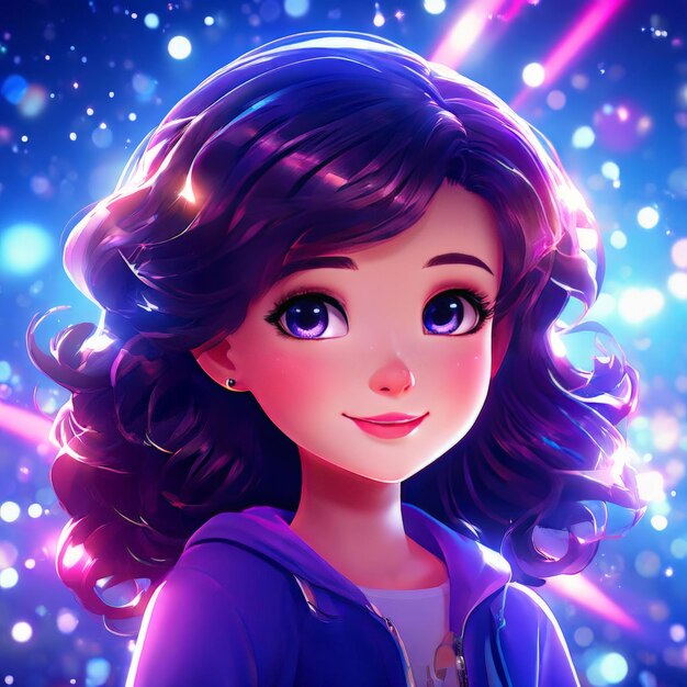 Vector girl with purple hair in a purple dress with stars vector illustration girl with purple hair i