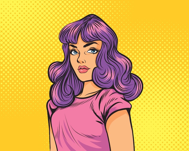 Girl with purple hair over yellow