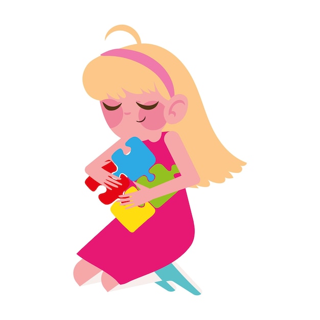girl with puzzles autism day design