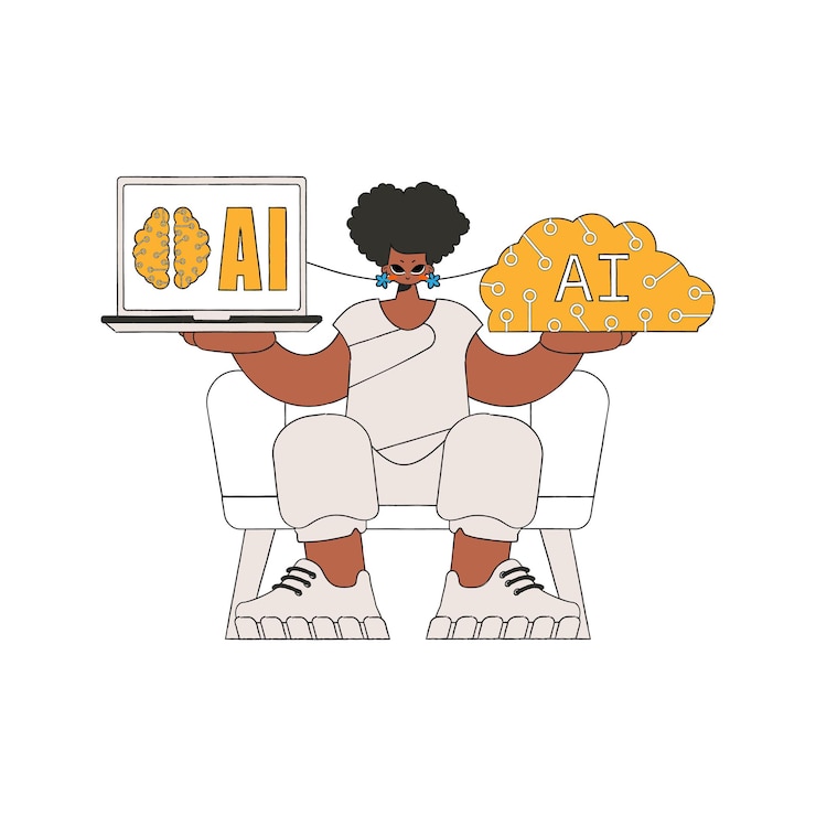 Vector girl with robotic brain, vector art.