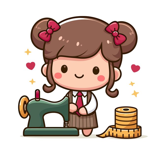 Vector a girl with a sewing machine and a toy with the words quot little girl quot on it