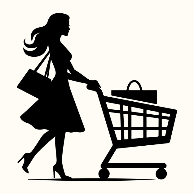 A Girl with a Shopping cart Silhouette vector Illustration