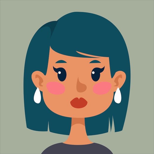 Vector girl with short dark hair avatar portrait of a cute character vector illustration in cartoon