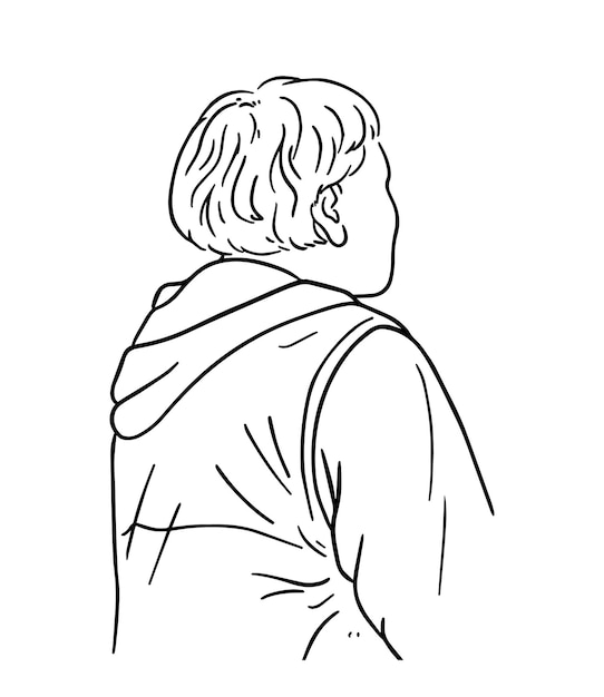 Девушка с короткими волосами в куртке каракули линейная мультяшная раскраска