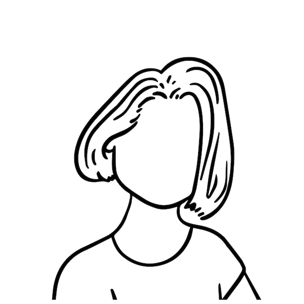 Girl with short hair in a tshirt doodle linear cartoon coloring