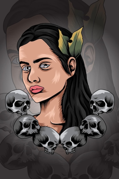 Girl with skull vector illustration