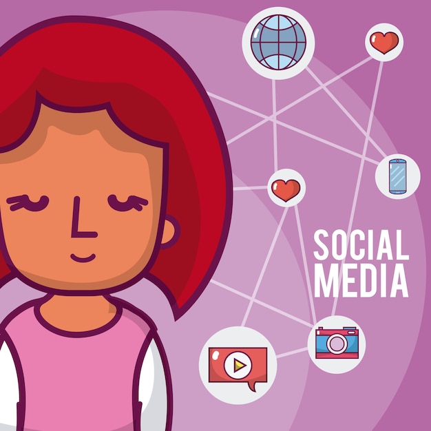 Vector girl with social media network icons