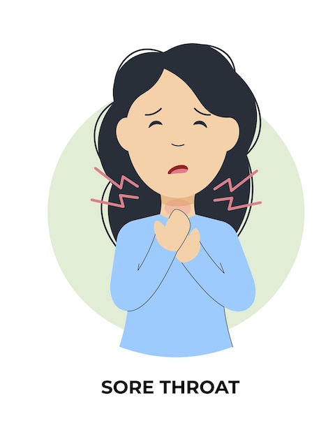 Girl with sore throat Flu symptoms information Flat style vector illustration