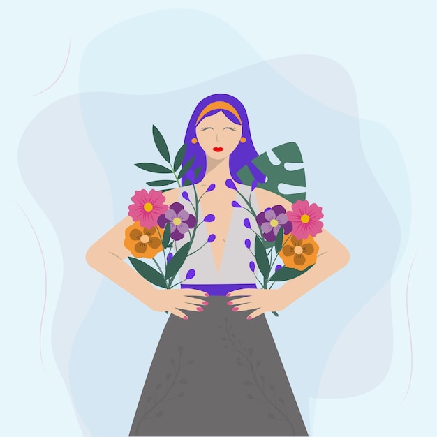 Vector girl with spring flowers