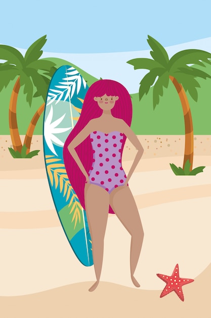 Vector girl with summer swimwear