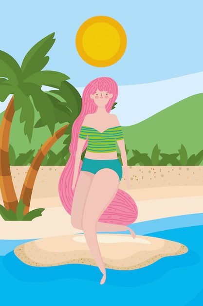 Vector girl with summer swimwear