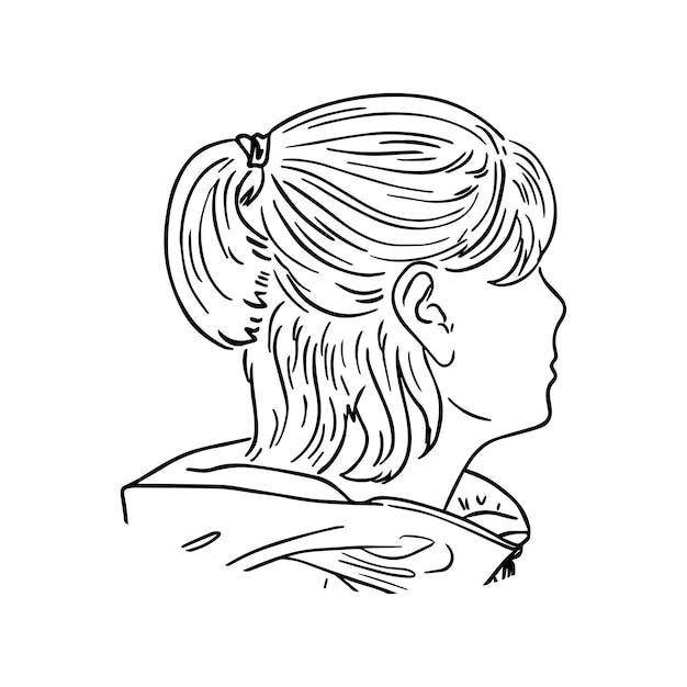 Girl with a tail profile doodle linear cartoon coloring book