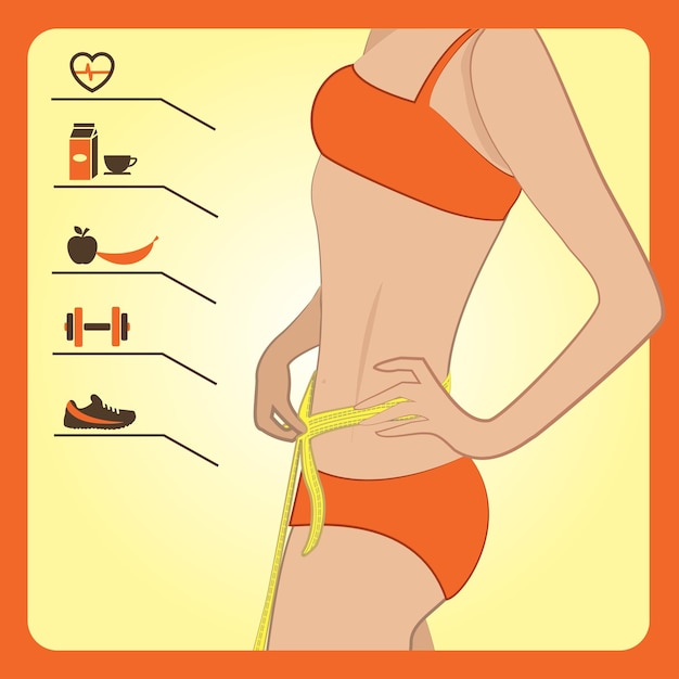 girl with tape measure and fitness iconsvector