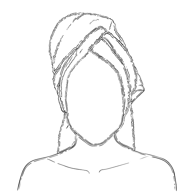 Girl with a towel on her head doodle linear