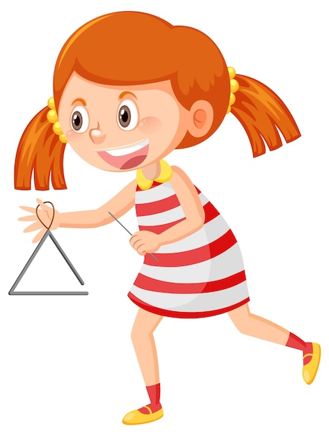 Vector girl with triangle music instrument