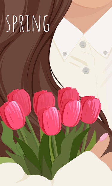 Vector girl with tulips card with tulips