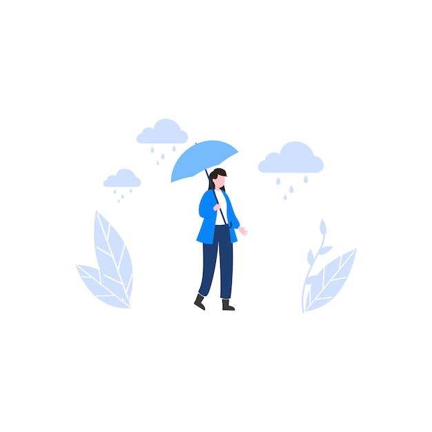 우산을 쓴 소녀가 빗속을 걷고 있다