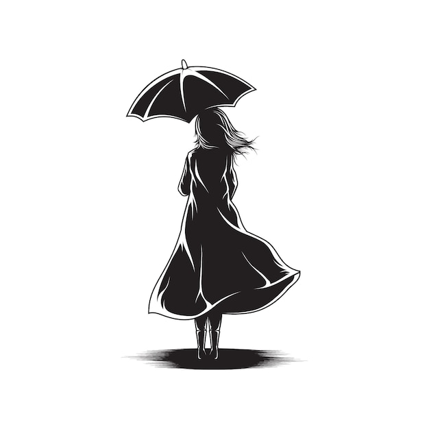 Girl with umbrella view back 