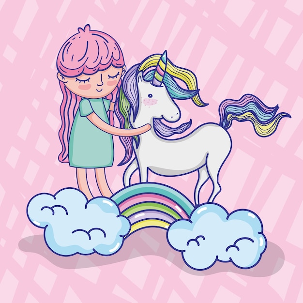 Girl with unicorn cute cartoon