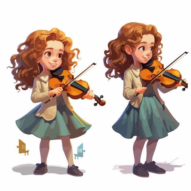 Vector girl with a violin in a simple flat design