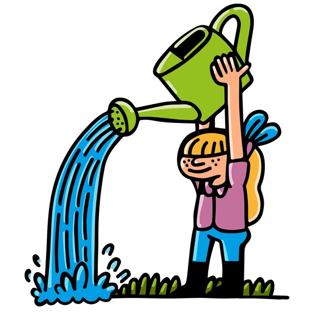 Vector girl with watering can