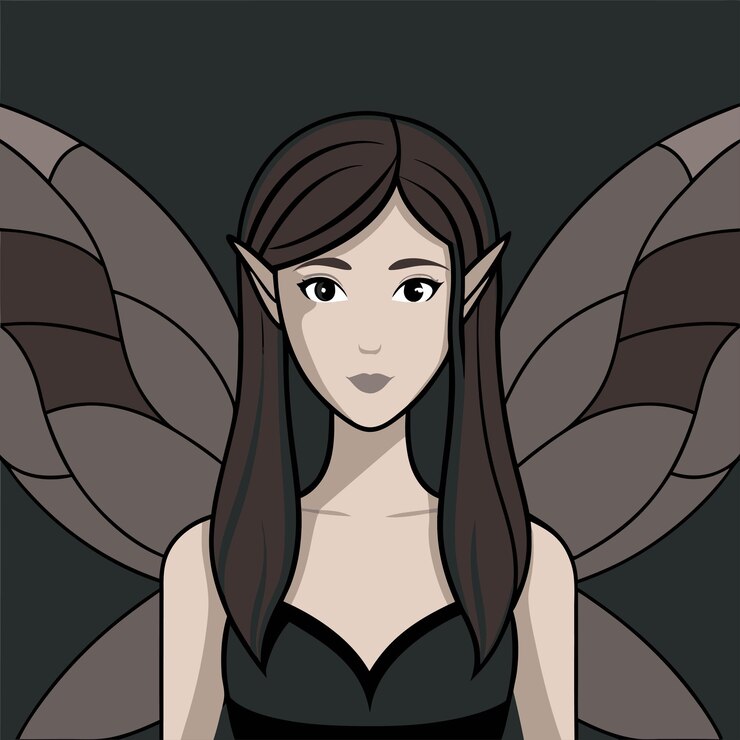 Vector a girl with a winged angel face and wings