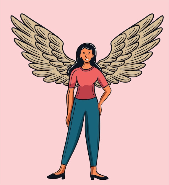 Vector girl with the wings freedom woman hand drawn vector illustration